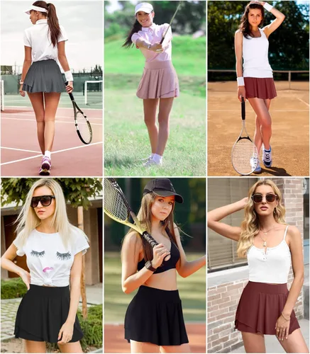 Vista 6 de V FOR CITY Falda deportiva de tenis para mujer, cintura alta con bolsillos cortos, cordón ajustable, para entrenamiento, golf, faldas