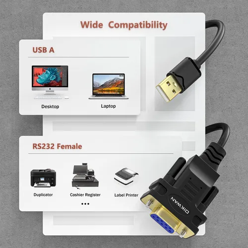 Vista 5 de Adaptador USB a serie RS232 con chipset FTDI - Cable USB 2.0 a serie DB9 hembra para Windows y Mac (6 pies)
