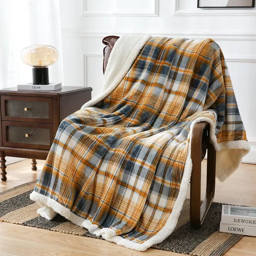Vista 25 de PU MEI Manta Sherpa Individual a Cuadros Gruesa para Cama, 60"*80" Franela Súper Suave Difusa Forro Polar Reversible Terciopelo Afelpado Manta