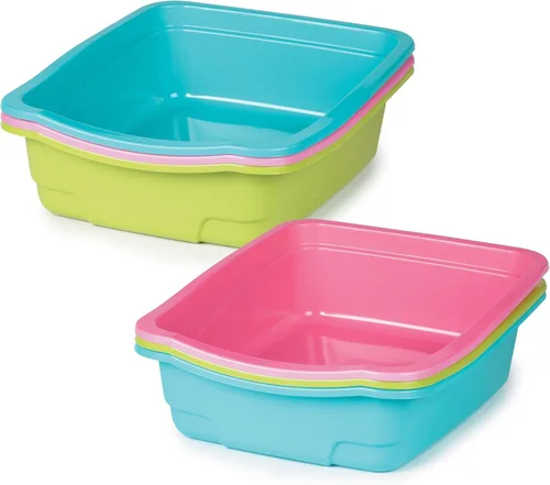 Vista 3 de Sartenes de arena surtidos de colores brillantes para arena para gatos, 6 paquetes