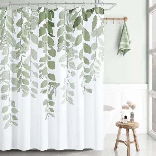 Vista 8 de BOODII Cortinas de ducha negras de 36 x 72 pulgadas, cortina de ducha de eucalipto de primavera para baño, cortina de baño con textura de flameado