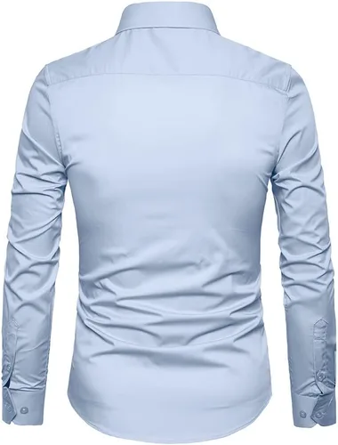 Vista 3 de Manwan walk Camisas de vestir para hombre de manga larga de algodón con botones y mangas largas, de corte ajustado