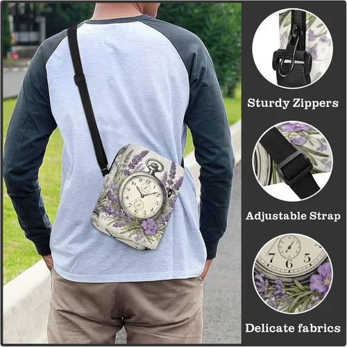 Vista 6 de Merry Christmas Vintage Pocket Watch Lavender small messenger bag for men shoulder bag crossbody Woman Cross Body Purse Shoulder Handbags Adjustable