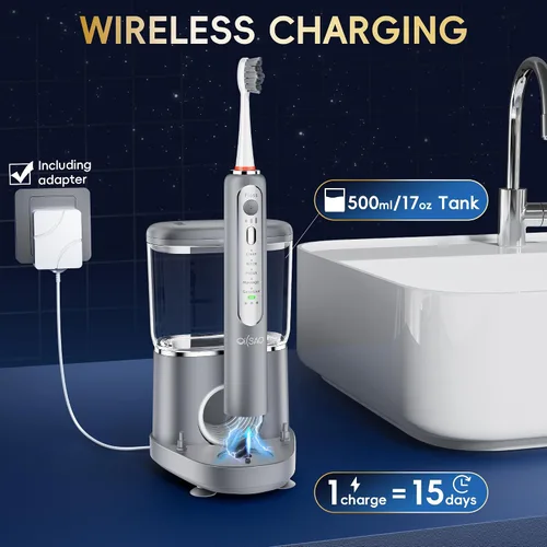 Vista 5 de Cepillo de dientes eléctrico con hilo dental de agua, avanzado 2.0 cepillo de dientes combinado en uno con 5 modos de cepillo y 3 velocidades