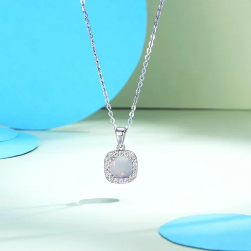 Vista 2 de Carleen Juego de joyas de plata de ley 925 chapada en oro blanco de 14 quilates, circonita cúbica, halo de ópalo creado, regalo para mujeres y niñas
