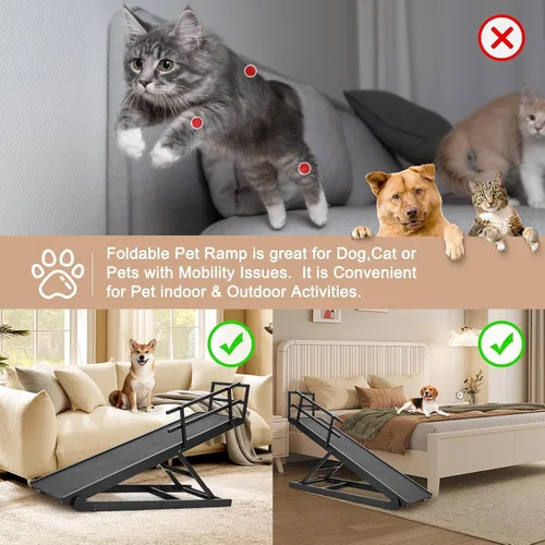 Vista 5 de Slsy Rampa para perros para cama, rampa ajustable para mascotas para perros Negro
