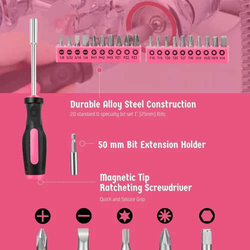 Vista 4 de Flexzion Kit de herramientas manuales de 39 piezas con estuche, kit de herramientas compacto para manitas, propietarios de viviendas, kit