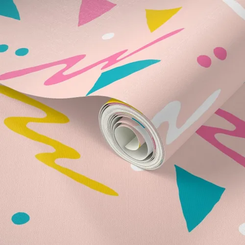 Vista 2 de Papel tapiz para despegar y pegar, diseño retro de los años 80, diseño abstracto de los años 1980, confeti de surf rosa para niños, papel tapiz