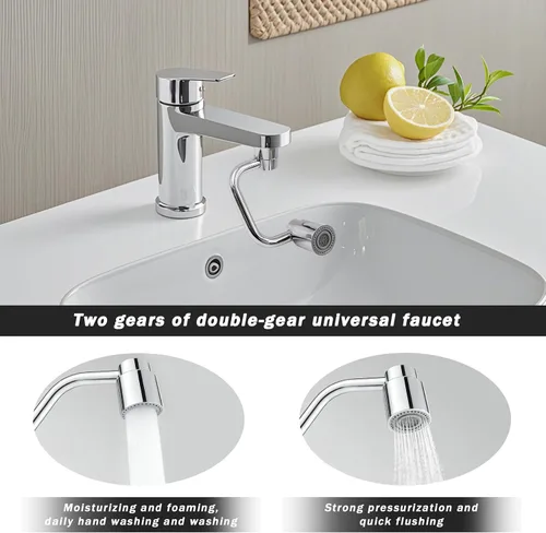 Vista 3 de Grifos universales, 360 giratorio en forma de U, extensor de grifo 2 modos de grifo ajustable, cabezal aireador, reemplazo para baño y cocina