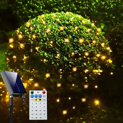 Vista 8 de Curyidy Red solar de luces de malla para exteriores, decoraciones de Navidad, cadena de 200 LED, impermeable, 19 modos para arbustos, vallas Rosado2