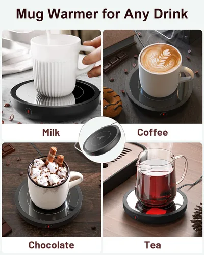 Vista 6 de SWEETFULL Calentador de taza de café, calentador eléctrico de taza de café de 36 W para escritorio con 3 ajustes de temperatura, calentadores