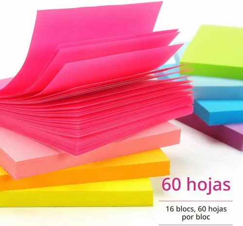 Vista 4 de Early Buy Notas adhesivas de 3 x 3 pulgadas, 16 blocs, 8 colores brillantes 16 almohadillas de 60 hojas