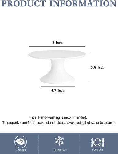 Vista 2 de Kanwone Soporte pequeño de porcelana de 8 pulgadas para tartas, plato de postre, soporte para tartas para fiestas, baby shower, soporte