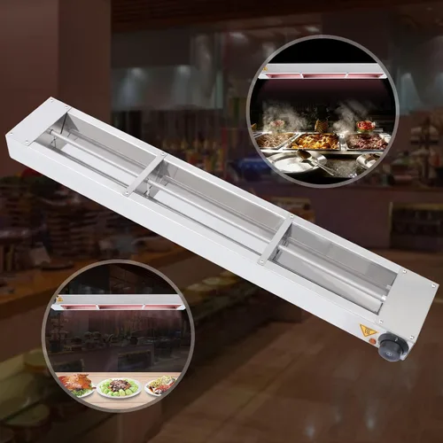 Vista 8 de Lámpara de calor de alimentos de 36 pulgadas, calentador de alimentos con enchufe y cadenas, temperatura ajustable de acero inoxidable plateado