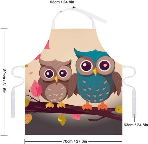 Vista 2 de Personalized Cute Owls Adult Apron, Kitchen Cooking Aprons for Woman Man, Adjustable Bib Apron with Pocket for Baking, BBQ Crafting Outdoors, Dining