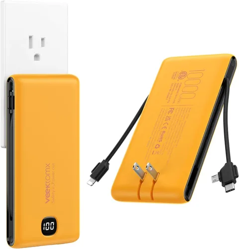 Vista 12 de VEEKTOMX Cargador portátil con cables integrados de 20000 mAh, banco de energía para iPhone con enchufe de pared de CA, batería delgada USB C