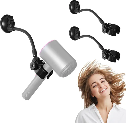 Vista 7 de LUEXBOX Soporte ajustable para secador de pelo, soporte para secadora de pelo con rotación de 360 grados con brazo posicionable y ventosa, soporte