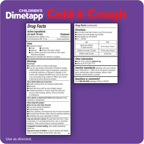 Vista 6 de Medicina para resfriado y tos de Dimetapp para niños, antihistamínico, nariz mocosa, estornudos, ojos picazón, aguados, sabor uva, sin alcohol
