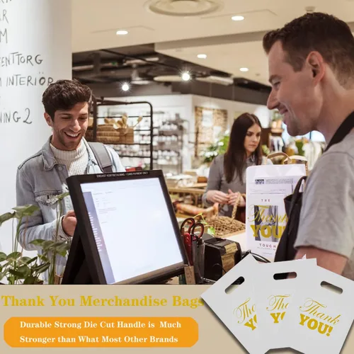 Vista 5 de 50 piezas de bolsas de agradecimiento de mercancía, bolsa de compras minorista extragruesa de 2,5 mil para boutique, tiendas, regalo de negocio
