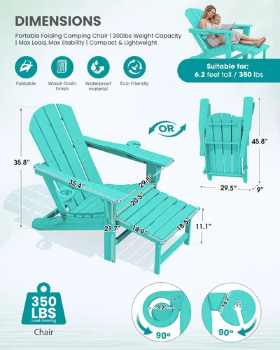 Vista 2 de SERWALL Silla Adirondack ajustable plegable HDPE con reposapiés, Aruba