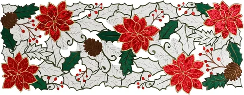 Vista 9 de OWENIE Juego de 4 manteles individuales redondos de flor de pascua de Navidad, bordados, con apliques bordados, manteles individuales de lino