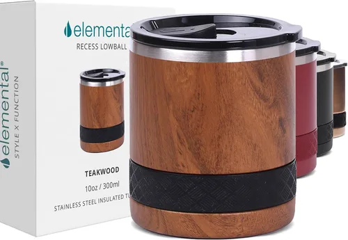 Vista 9 de Elemental Recess Vaso bajo de 10 oz, taza de acero inoxidable de triple pared con tapa de Tritan no fracturable, vaso de whisky aislado, taza