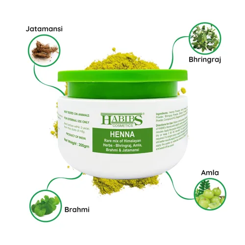 Vista 4 de Habibs - Henna Mehndi en polvo natural enriquecido con Bhringraj, Amla, Brahmi, Jatamansi para teñir el cabello natural, 7.05 oz, paquete de 1