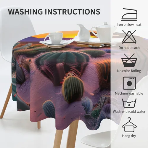 Vista 6 de Mantel decorativo redondo Cactus Desert Sunsets: transforma tus mesas de comedor y café con nuestro exuberante acento de lino