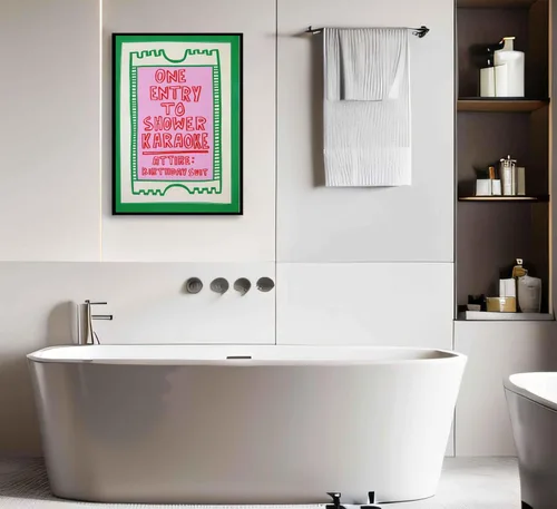 Vista 2 de Preppy - Póster de lienzo con diseño de estética divertida para baño, diseño de arte pop rosa, imágenes retro, impresiones de dibujos animados, una