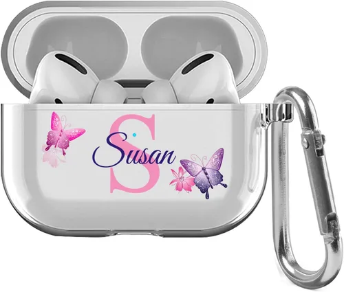 Vista 10 de Funda transparente personalizada con nombre e inicial de cristal para AirPods 4ª generación Pro/Pro 2 y 3ª generación, funda protectora transparente