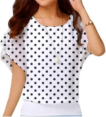 Vista 6 de VIISHOW - Blusa de gasa y de manga corta para mujer, estilo holgado y casual Negro