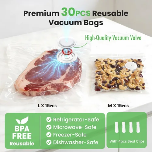 Vista 2 de Sellador al vacío portátil de mano, máquina selladora al vacío de alimentos inalámbrica para el hogar y viajes, 1500 mAh 60 kPa sellador al vacío