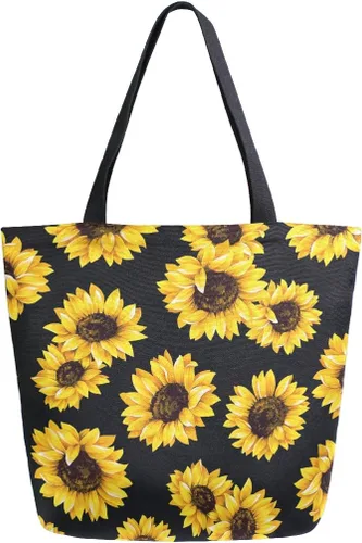 Vista 13 de Naanle Bolsa de lona para mujer, bolso de hombro casual con hoja de palma, reutilizable, multiusos, resistente, para compras, comestibles, algodón