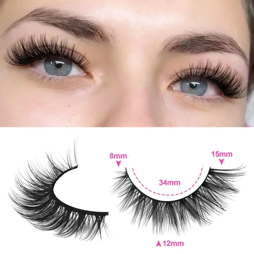 Vista 3 de Wispy Lashes Pestañas postizas de aspecto natural con pegamento de pestañas, kit de pestañas de ojo de gato, extensión de pestañas con pegamento