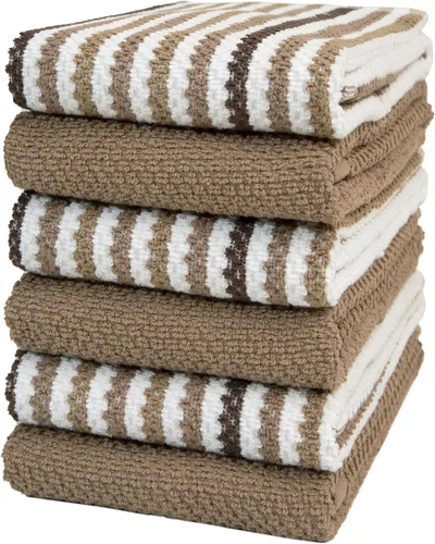 Vista 10 de Toallas de cocina de 16 x 26 pulgadas, paquete de 6 toallas de mano grandes de algodón, paños de cocina, diseño de rayas de palomitas de maíz, juego