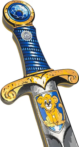 Vista 3 de Liontouch Mini espadas de juguete de león para dos niños, azul y rojo, espada de bolsillo medieval de caballero para juegos de simulación en espuma