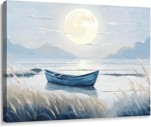 Vista 31 de Arte de pared para baño, decoración costera, barco náutico en la playa, lienzo con imagen de gaviota del océano, paisaje marino, arte de granja