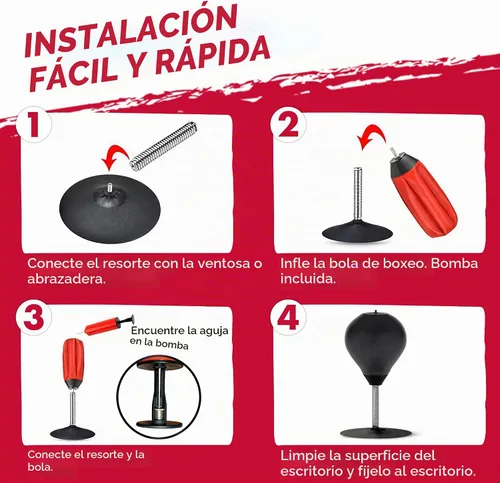 Vista 5 de GLACIAL Saco de boxeo de escritorio para aliviar el estrés viene con abrazadera de escritorio y ventosa extra fuerte