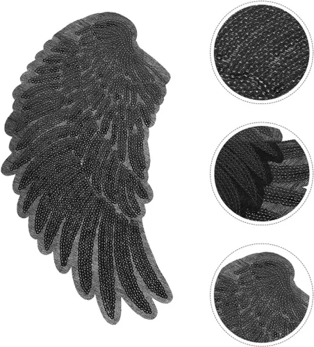 Vista 6 de 2pcs Black Sequin Angel Wing Patches Embroidered Applique DIY Clothing Decor Craft Accessories for Jackets and Garments