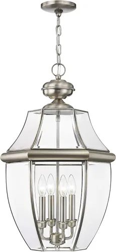 Vista 5 de Livex Lighting 2357-91 Monterey - Farol colgante para exteriores con 4 luces, níquel cepillado