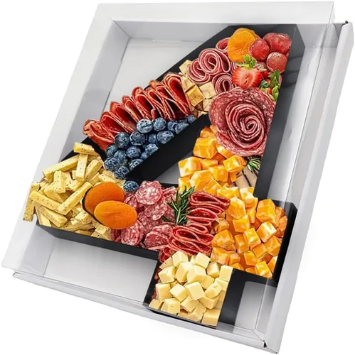 Vista 14 de Bandeja de papel rellenable de 12.5 pulgadas con números y letras de cartón, tablero de charcutería, bandeja para cupcakes dulces, caja decorativa
