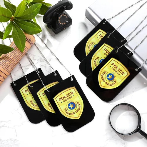 Vista 5 de 12 piezas de insignias de policía de juguete de simulación para niños, detective, policía, policía fbi, accesorio de insignia falsa con cadena