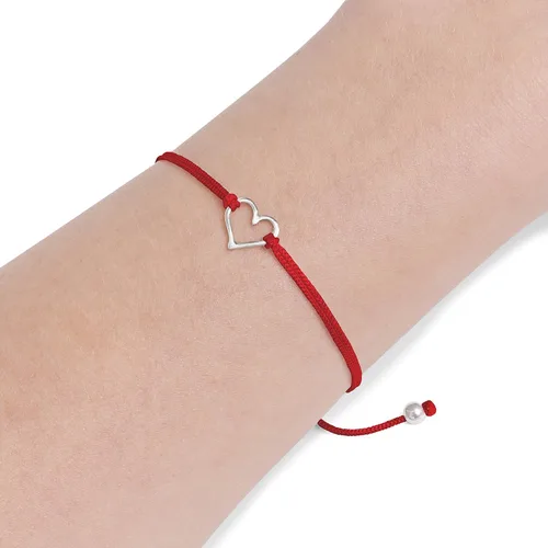 Vista 2 de Pulsera de la amistad de hilo rojo para mujer, pequeña plata de ley 925 con dije en forma de corazón abierto, cordón ajustable para tirar, hecho a