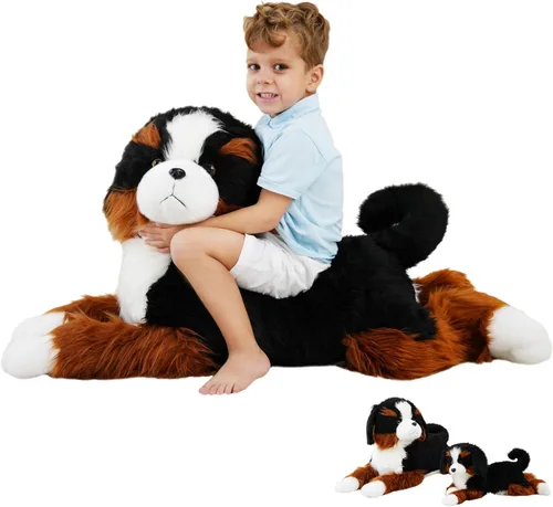 Vista 8 de Animal de peluche con peso, cachorro de peluche suave, perro de montaña de Berna, regalo de juguete para niños y adultos, 4.5 libras, 25 pulgadas