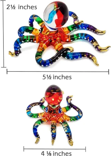 Vista 2 de WitnyStore Figura pequeña de pulpo arcoíris punteado dorado de 5½ pulgadas, pulpos de vidrio soplado a mano, calamares, sepia, moluscos marinos