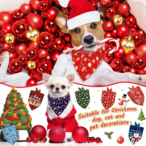Vista 6 de 30 pañuelos de Navidad para perros, bufandas ajustables para perros, baberos, pañuelos de invierno para cachorros, pañuelos lavables para Tema