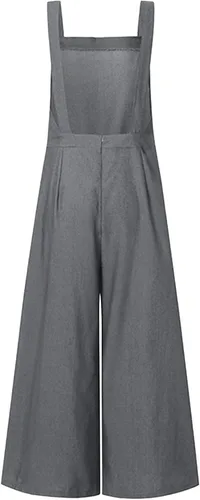 Vista 5 de Overol sin mangas para mujer estilo casual liso de verano pierna ancha con peto halter para mujer gris L