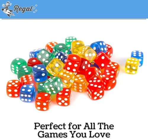 Vista 6 de Regal Games Dados translúcidos de 6 lados de 0.630 in, juego de colores, cuadrados para aula o noche de juegos familiares, 50 piezas