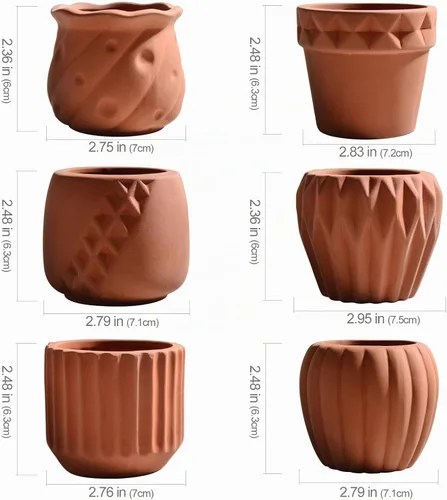 Vista 7 de B SEPOR Macetas de cerámica hechas a mano, mini maceta de arcilla para plantas pequeñas de interior, suculentas, cactus con bandeja de melamina