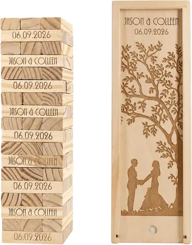 Vista 11 de WE Games Alternativa de libro de invitados de boda personalizado, caja de recuerdos de madera, 54 bloques, grabado personalizado